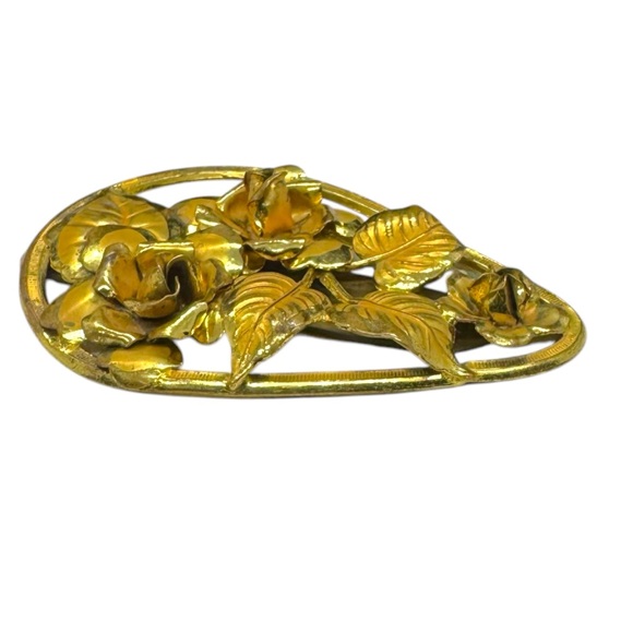 Vintage Gold Plated Over Brass Grape Brooch & Floral Dress Clip - Picture 5 of 9